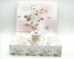 Set 6 Tazzine Con Piattino Disegno Rose