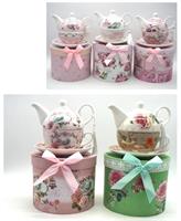 Teiera Con Set Tazza E Piattino Con 3 Disegni