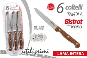6 Coltelli Legno Lama 10 Cm