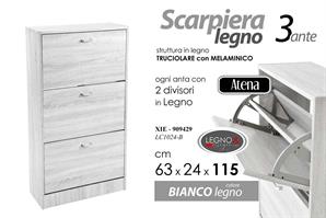 Scarpiera 3 Ante Bianca 63*24*115 cm