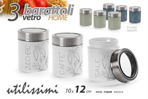 3 Barattoli Sale/Zucchero/Caffè 650 Ml 10*12 Cm