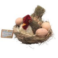 Cesto Impagliato Con Gallina Con Uova H.15,5/D.18Cm.