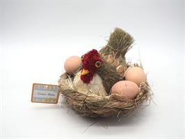 Cesto Impagliato Con Gallina Con Uova H.15,5/D.18Cm.