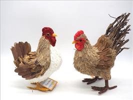Gallo/Gallina Impagliati H. 23X10X19X25Cm.