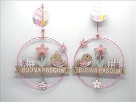 Corona Metallo D.19.5Cm. Con Soggetti Legno Pasquali