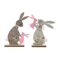 Coniglio Panno Mamma/Figlio H30X22X4Cm Con Base Legno