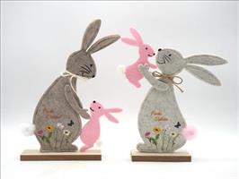 Coniglio Panno Mamma/Figlio H30X22X4Cm Con Base Legno