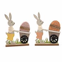 Coniglio Panno Con Carriola H26X20X5Cm Con Base Legno