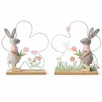 Coniglio Panno Con Base Legno Con Fiore - H28X31Cm