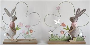 Coniglio Panno Con Base Legno Con Fiore - H28X31Cm